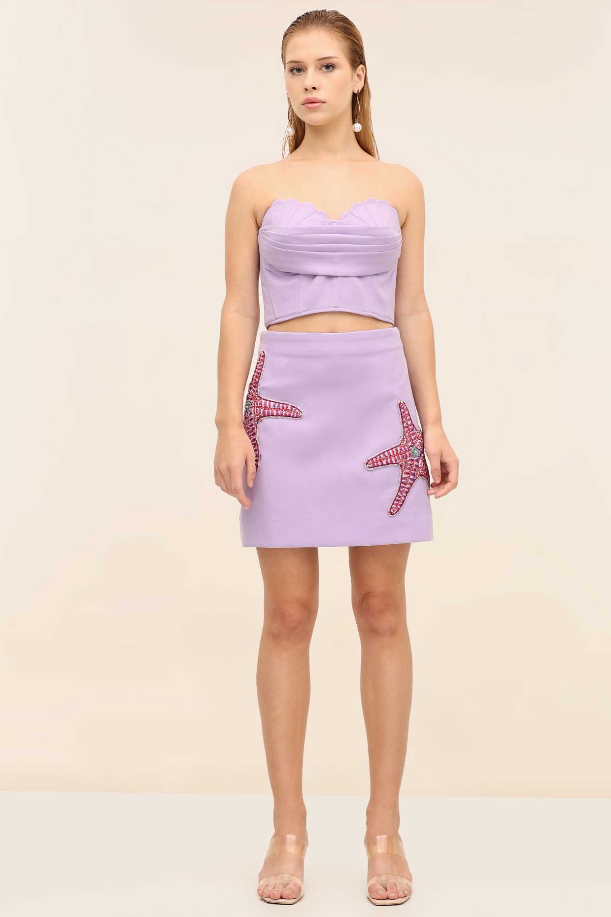 TANGERINE Amethyst Banana Crepe Hand-Embroidered Co-Ord Set