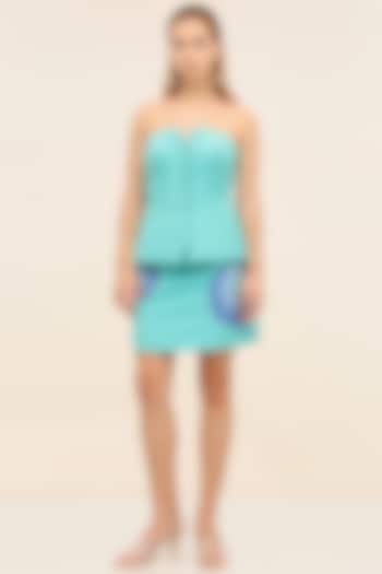 Turquoise Banana Crepe Off-Shoulder Top by Taangerine Tiger at Pernia's Pop Up Shop