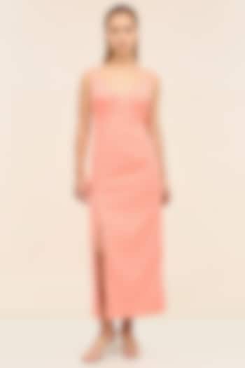Coral Banana Crepe Embellished Midi Summer Dress by Taangerine Tiger at Pernia's Pop Up Shop