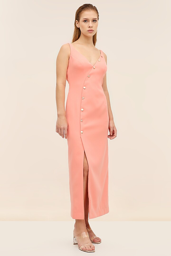 Coral Banana Crepe Embellished Midi Summer Dress by TANGERINE at Pernia's Pop Up Shop