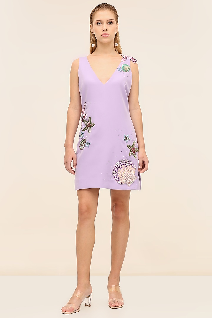 Amethyst Banana Crepe Hand-Beaded Mini Vacation Dress by TANGERINE at Pernia's Pop Up Shop