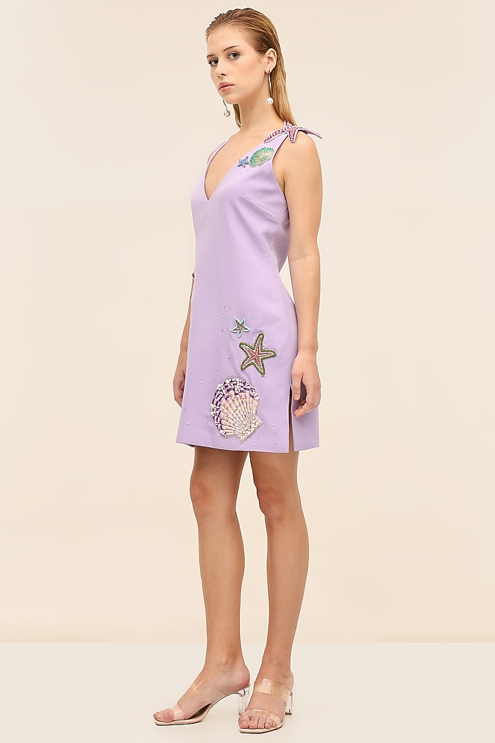 Amethyst Banana Crepe Hand-Beaded Mini Vacation Dress by TANGERINE at Pernia's Pop Up Shop