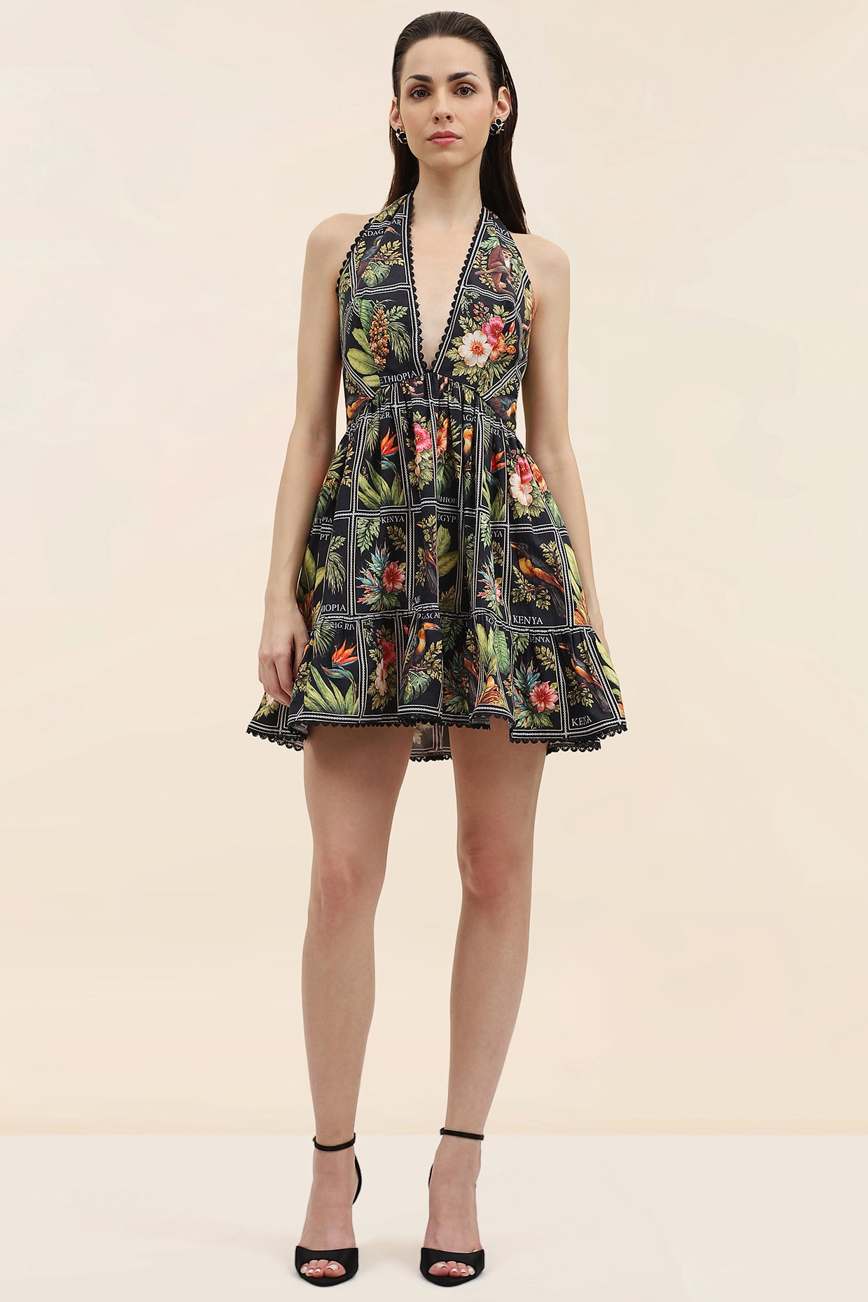 TANGERINE Midnight Black Poplin Floral Printed Mini Dress