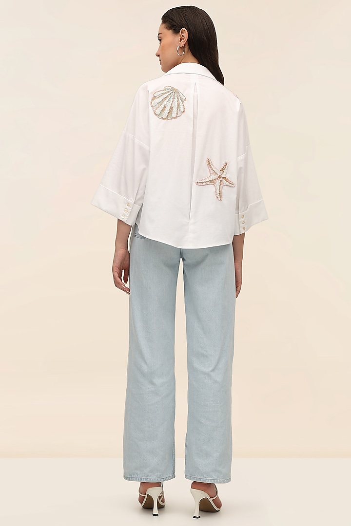 White Cotton Poplin Marine Patchwork Shirt by TANGERINE at Pernia's Pop Up Shop