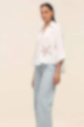 White Cotton Poplin Marine Patchwork Shirt by TANGERINE at Pernia's Pop Up Shop