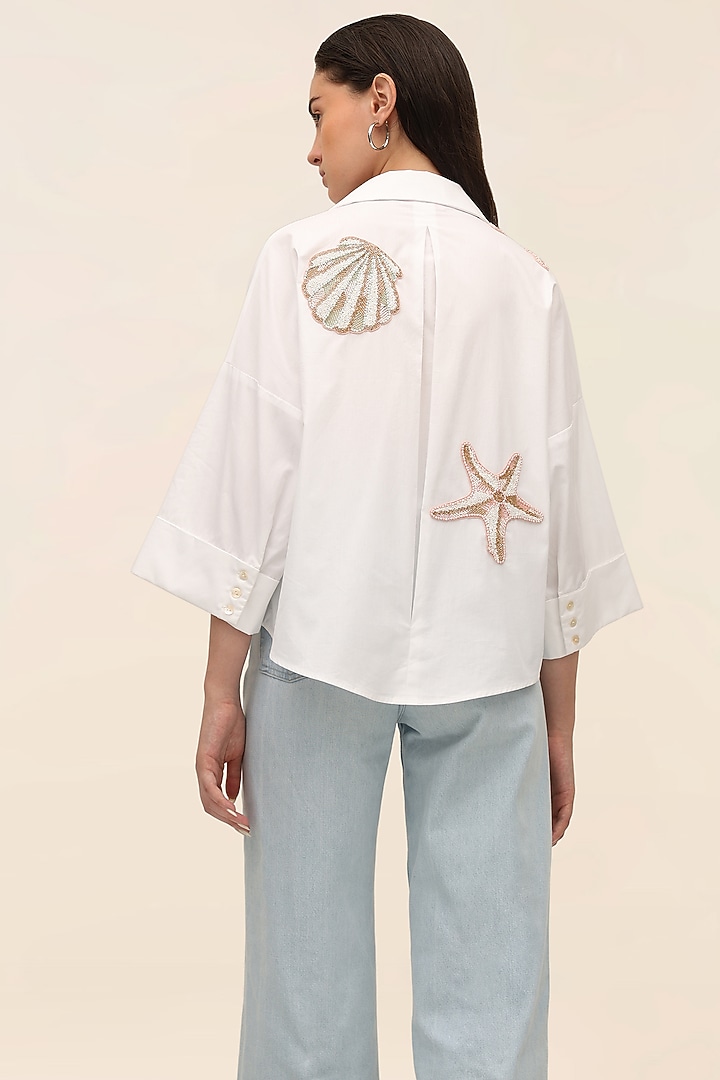White Cotton Poplin Marine Patchwork Shirt by TANGERINE at Pernia's Pop Up Shop