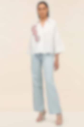 White Cotton Poplin Seahorse Patchwork Shirt by TANGERINE at Pernia's Pop Up Shop
