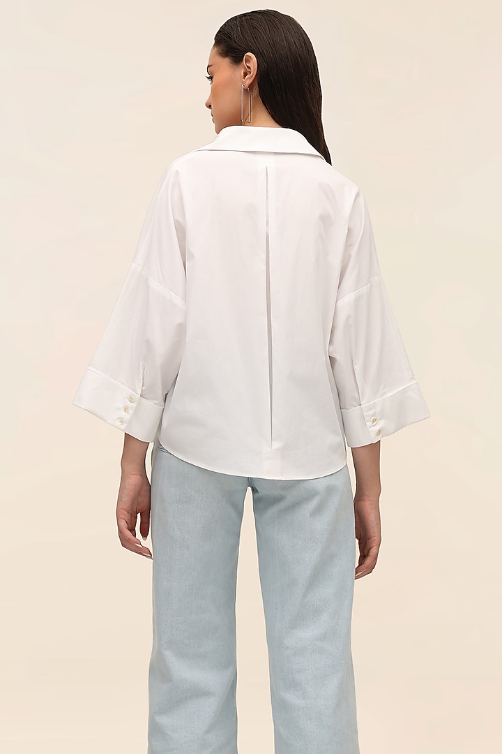White Cotton Poplin Seahorse Patchwork Shirt by TANGERINE at Pernia's Pop Up Shop