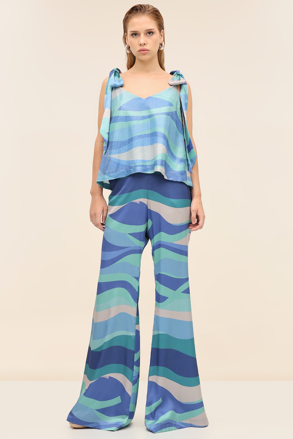 TANGERINE Seafoam Blue Georgette Sequins Printed Co-Ord Set