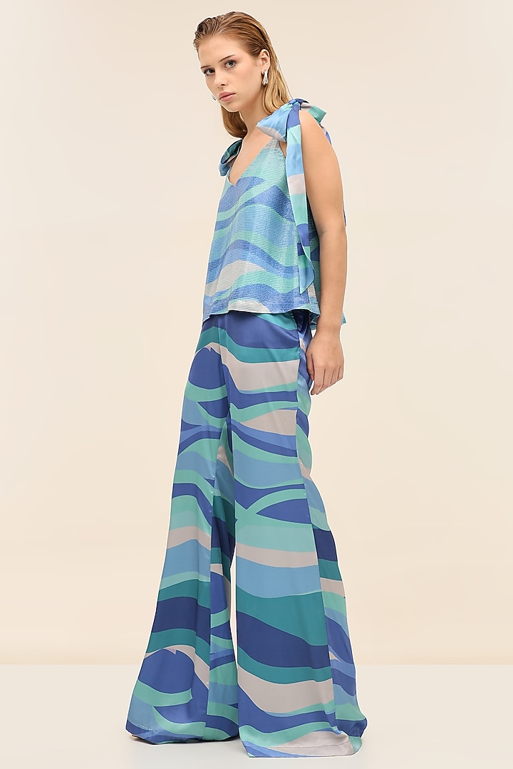 Seafoam Blue Georgette Sequins Printed Co-Ord Set by TANGERINE at Pernia's Pop Up Shop