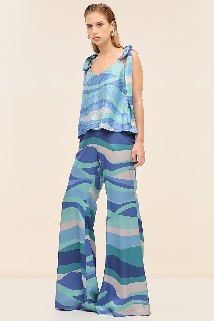 Seafoam Blue Georgette Sequins Printed Co-Ord Set by TANGERINE at Pernia's Pop Up Shop