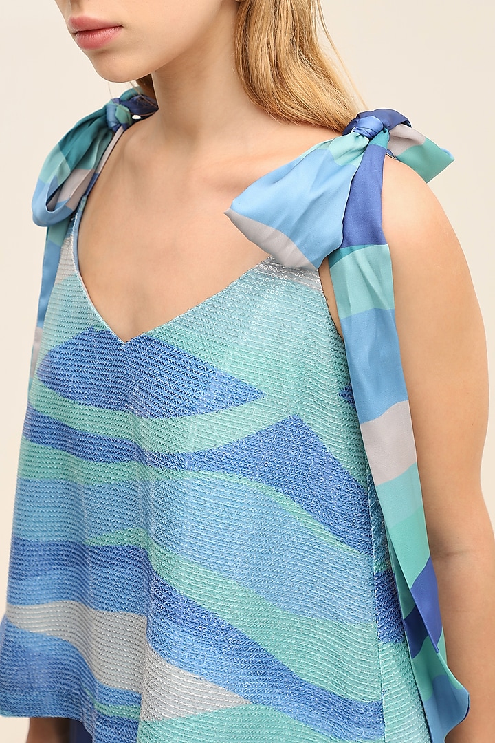Seafoam Blue Georgette Sequins Printed Co-Ord Set by TANGERINE at Pernia's Pop Up Shop
