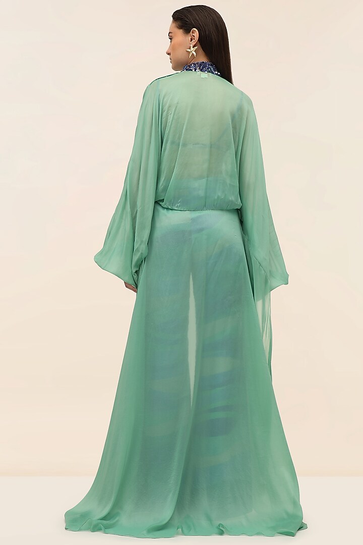 SeaFoam Blue Georgette Sequins Printed Co-Ord Set by TANGERINE at Pernia's Pop Up Shop