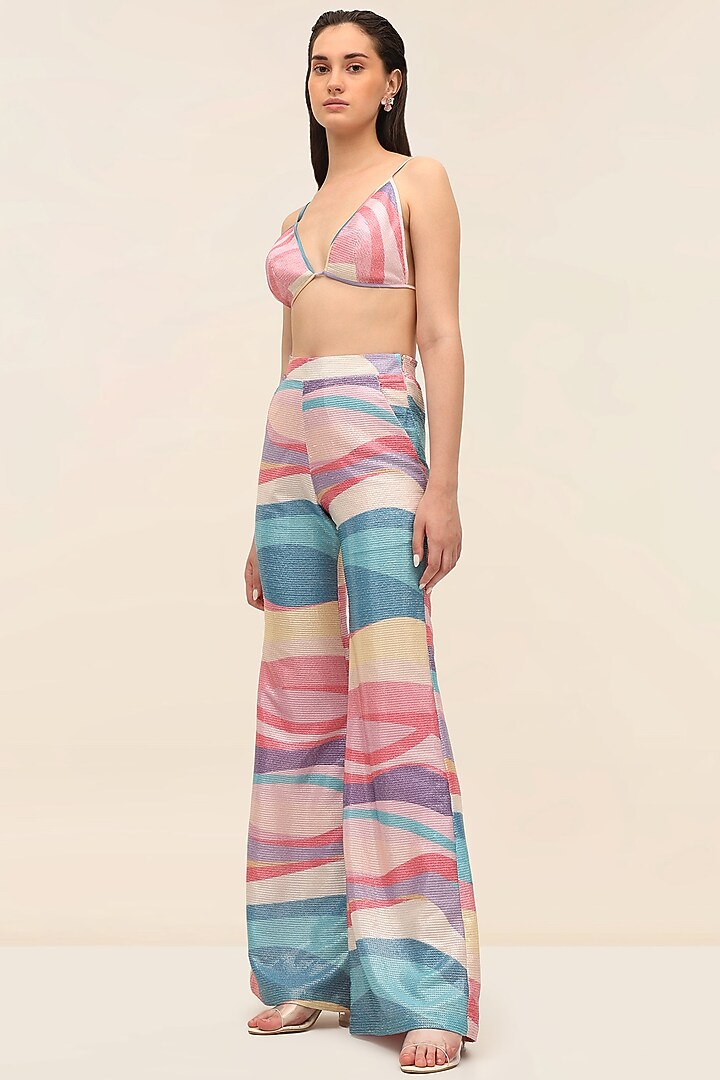 Multicoloured Georgette Sequins Printed Bikini Top by TANGERINE at Pernia's Pop Up Shop