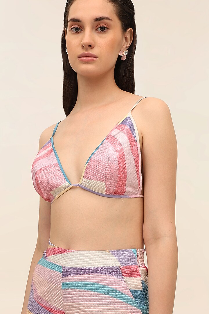 Multicoloured Georgette Sequins Printed Bikini Top by TANGERINE at Pernia's Pop Up Shop