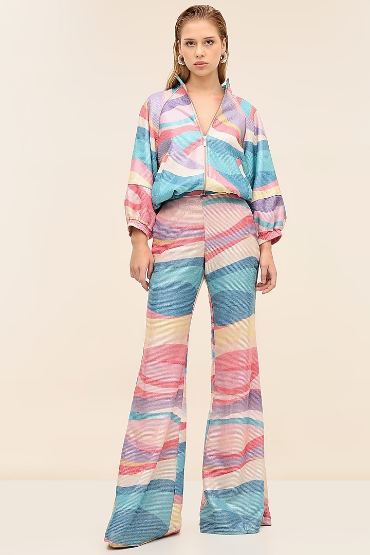 Multicoloured Georgette Sequins Printed Flared Pants by TANGERINE at Pernia's Pop Up Shop