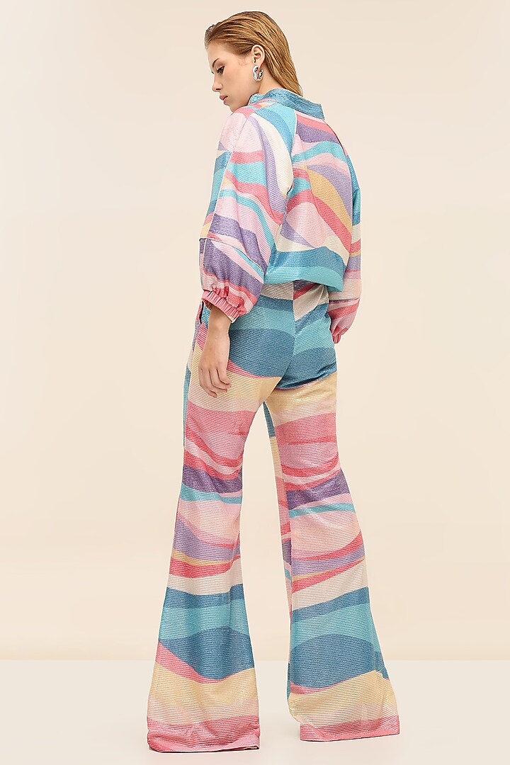 Multicoloured Georgette Sequins Printed Flared Pants by TANGERINE at Pernia's Pop Up Shop