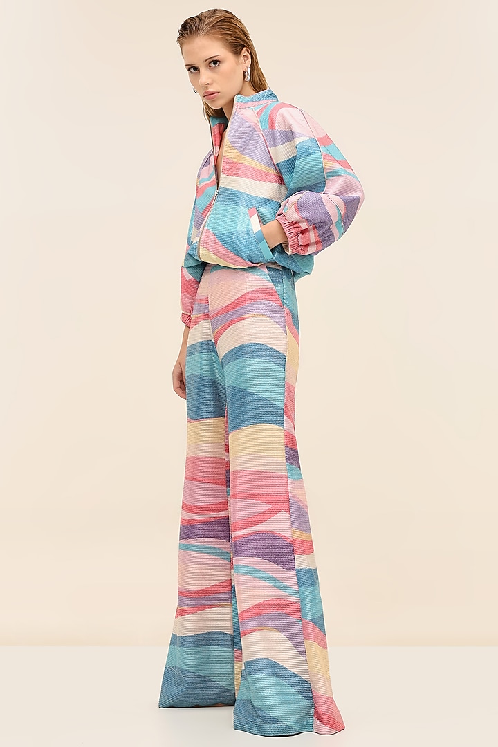 Multicoloured Georgette Sequins Printed Flared Pants by TANGERINE at Pernia's Pop Up Shop