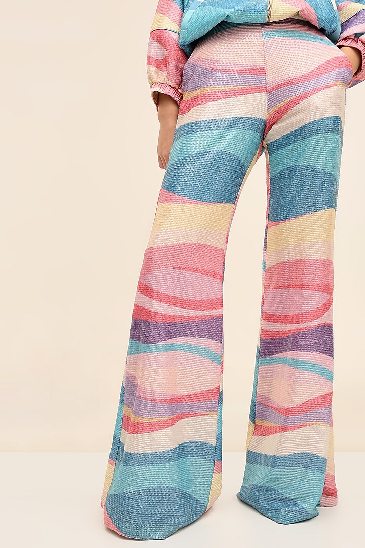 Multicoloured Georgette Sequins Printed Flared Pants by TANGERINE at Pernia's Pop Up Shop