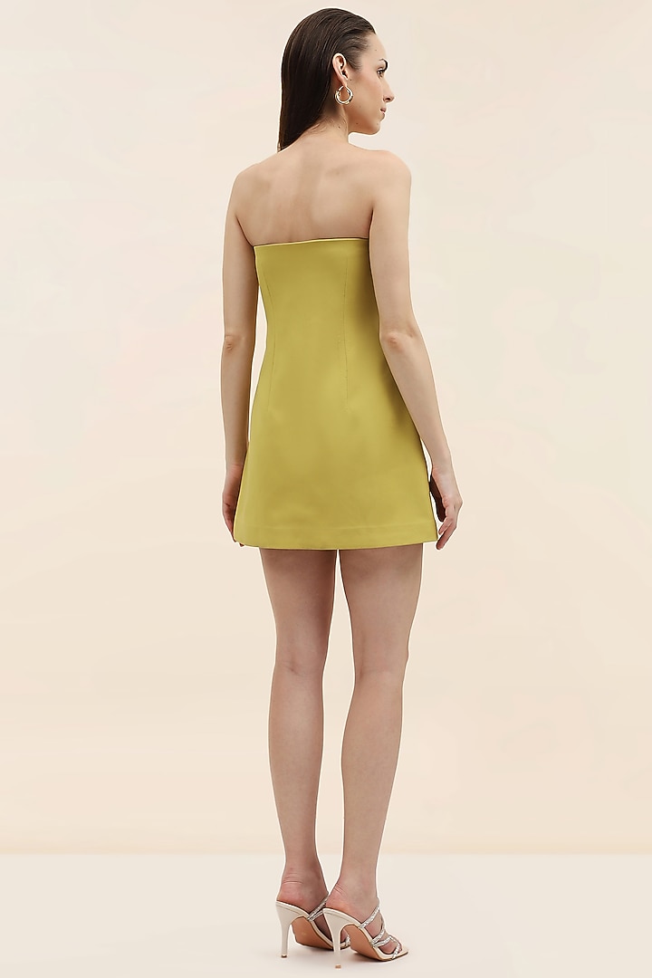 Pear Green Banana Crepe Hand Embroidered Mini Vacation Dress by Taangerine Tiger at Pernia's Pop Up Shop