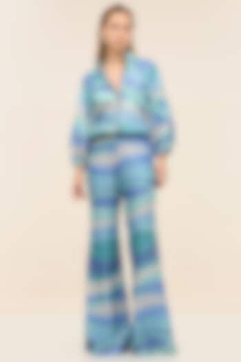 Seafoam Blue Georgette Sequins Printed Jacket by Taangerine Tiger at Pernia's Pop Up Shop