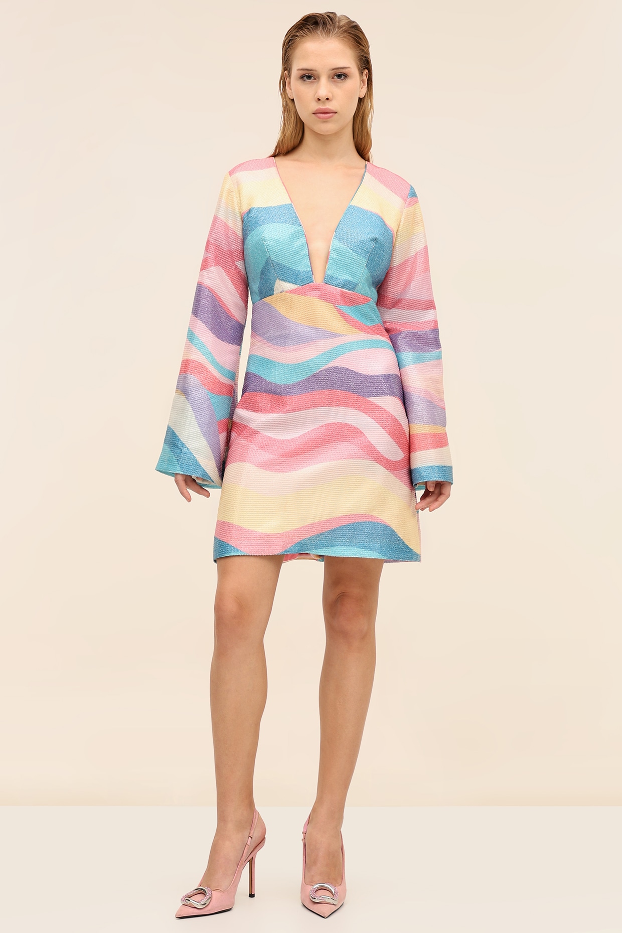 TANGERINE Multicoloured Georgette Sequins Printed Mini Dress