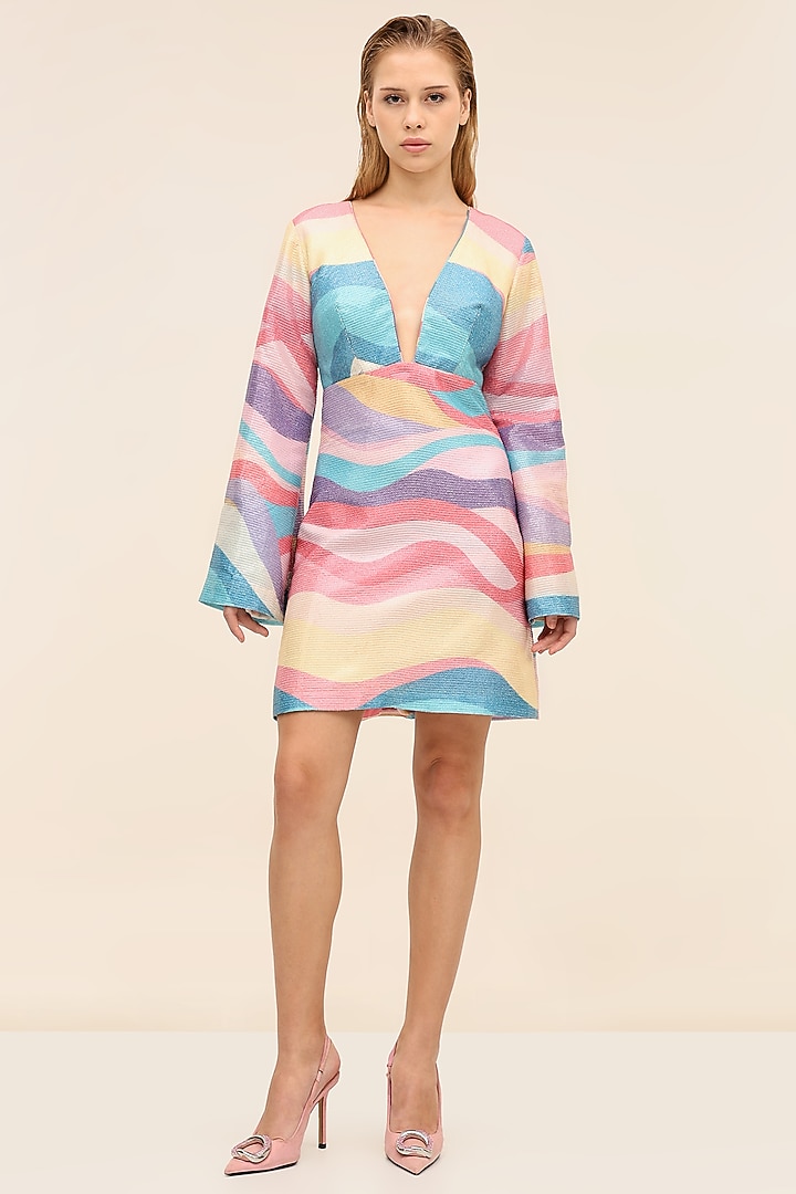 Multicoloured Georgette Sequins Printed Mini Vacation Dress by Taangerine Tiger at Pernia's Pop Up Shop