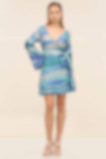 Seafoam Blue Georgette Sequins Printed Mini Vacation Dress by TANGERINE at Pernia's Pop Up Shop