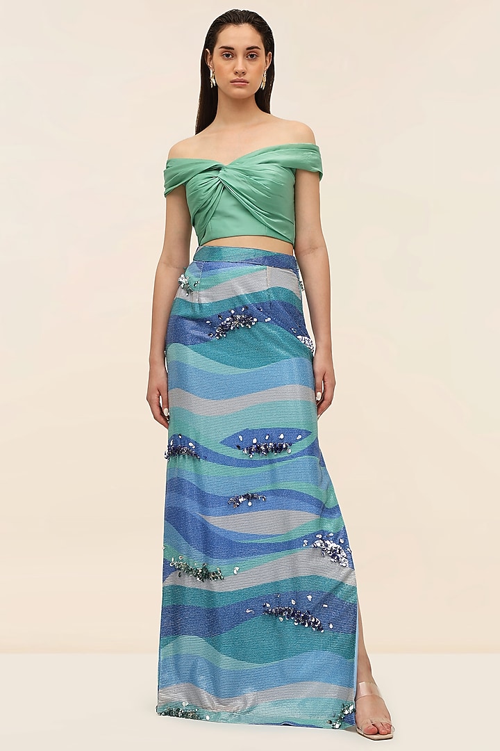 Green Organza Off-Shoulder Bustier Top by TANGERINE at Pernia's Pop Up Shop