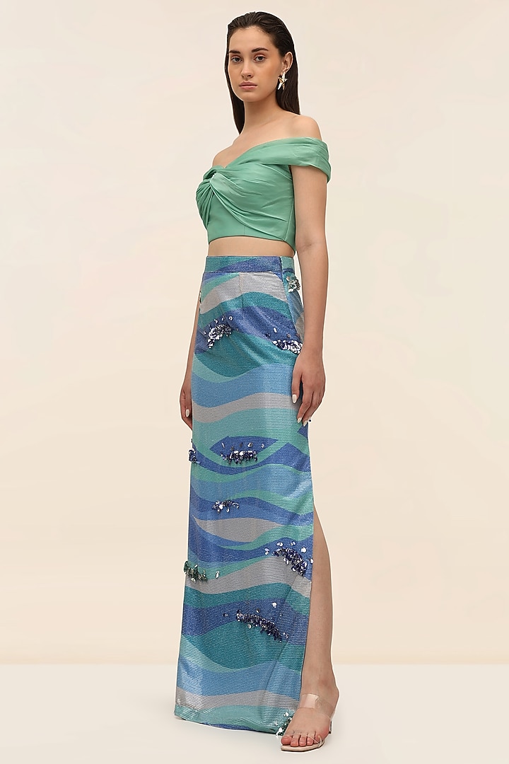 Green Organza Off-Shoulder Bustier Top by TANGERINE at Pernia's Pop Up Shop