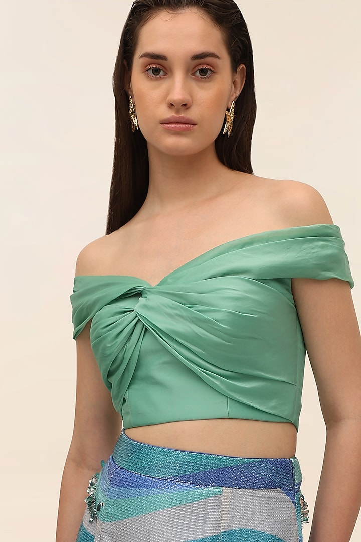Green Organza Off-Shoulder Bustier Top by TANGERINE at Pernia's Pop Up Shop