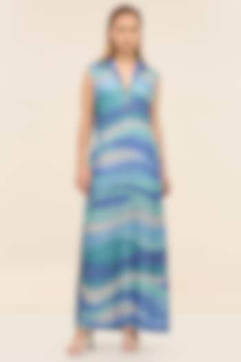 Seafoam Blue Georgette Sequins Printed Midi Vacation Dress by TANGERINE at Pernia's Pop Up Shop