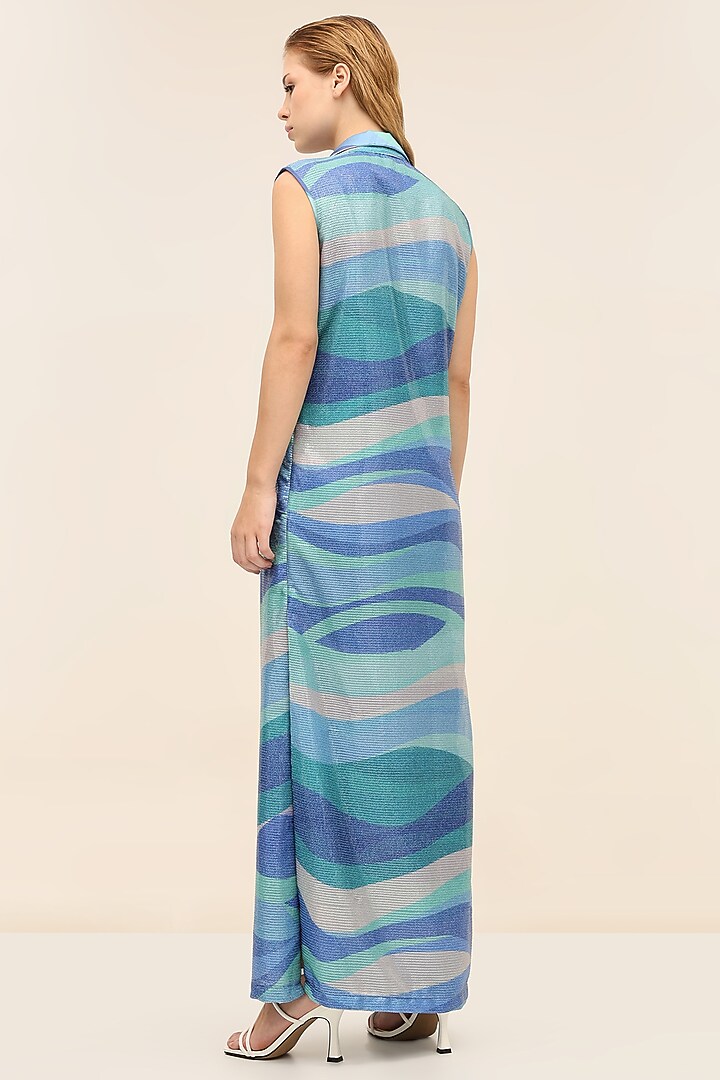 Seafoam Blue Georgette Sequins Printed Midi Vacation Dress by TANGERINE at Pernia's Pop Up Shop