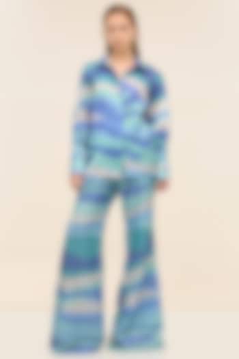 Seafoam Blue Satin Printed Shirt by TANGERINE at Pernia's Pop Up Shop