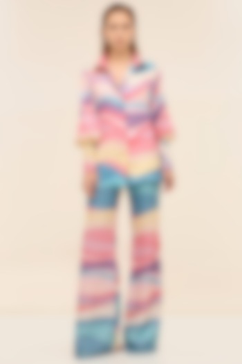 Multi Coloured Satin Printed Shirt by Taangerine Tiger at Pernia's Pop Up Shop