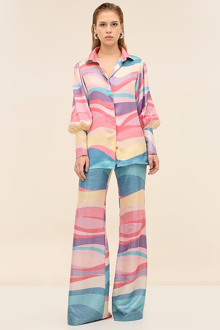 Multi Coloured Satin Printed Shirt by Taangerine Tiger at Pernia's Pop Up Shop