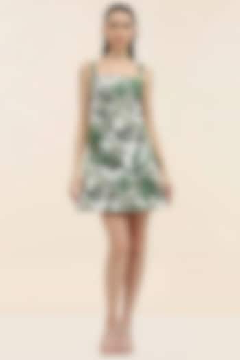 Eucalyptus Green Jacquard Tropical Print Mini Vacation Dress by TANGERINE at Pernia's Pop Up Shop