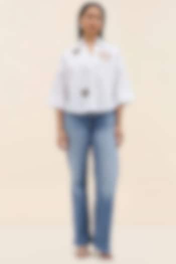 White Cotton Hand Embroidered Hearts Shirt by TANGERINE at Pernia's Pop Up Shop