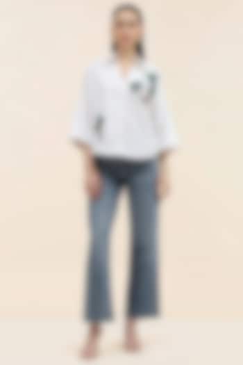 White Cotton Hand Embroidered Shirt by TANGERINE at Pernia's Pop Up Shop