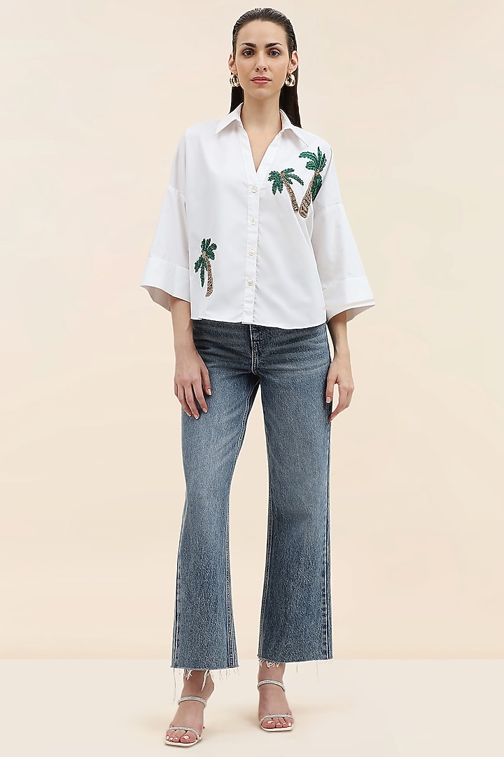 White Cotton Hand Embroidered Shirt by TANGERINE at Pernia's Pop Up Shop
