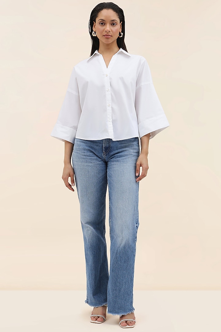 White Cotton Poplin Hand Embroidered Eye Shirt by TANGERINE at Pernia's Pop Up Shop