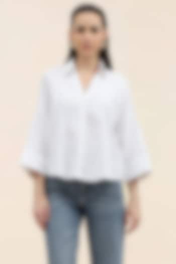 White Cotton Poplin Hand Embroidered Daisy Shirt by TANGERINE at Pernia's Pop Up Shop
