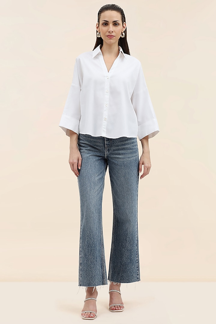 White Cotton Embroidered Palm Tree Shirt by TANGERINE at Pernia's Pop Up Shop