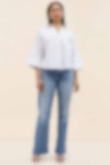 White Cotton Poplin Embroidered Hearts Shirt by TANGERINE at Pernia's Pop Up Shop
