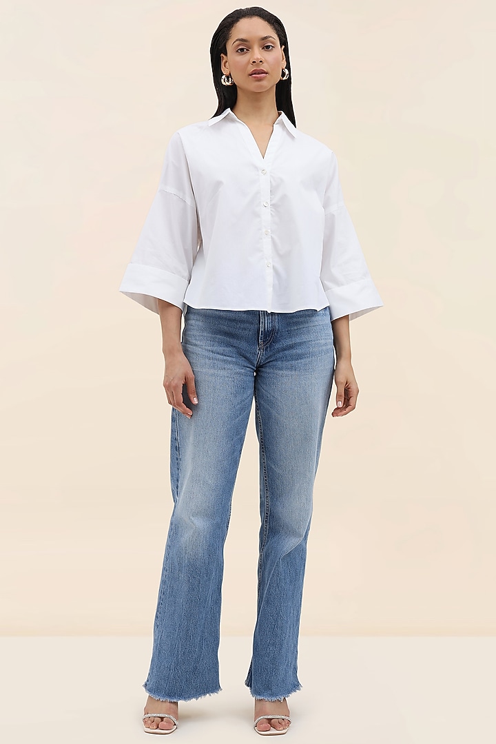 White Cotton Poplin Embroidered Hearts Shirt by TANGERINE at Pernia's Pop Up Shop