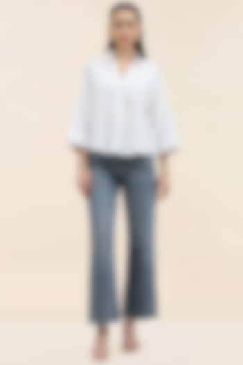 White Cotton Poplin Hand Embroidered Botanical Shirt by TANGERINE at Pernia's Pop Up Shop