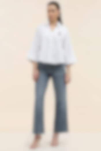 White Cotton Poplin Hand Embroidered Shirt by TANGERINE at Pernia's Pop Up Shop