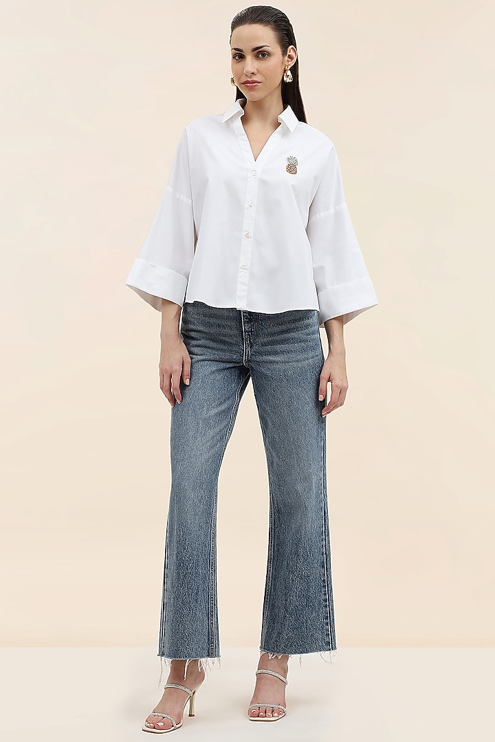 White Cotton Poplin Hand Embroidered Shirt by TANGERINE at Pernia's Pop Up Shop