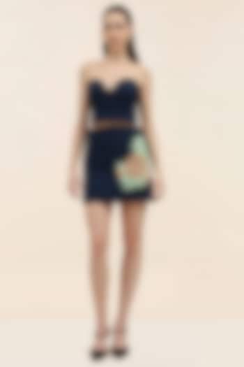 Midnight Blue Banana Crepe Embroidered Co-ord Set by TANGERINE at Pernia's Pop Up Shop