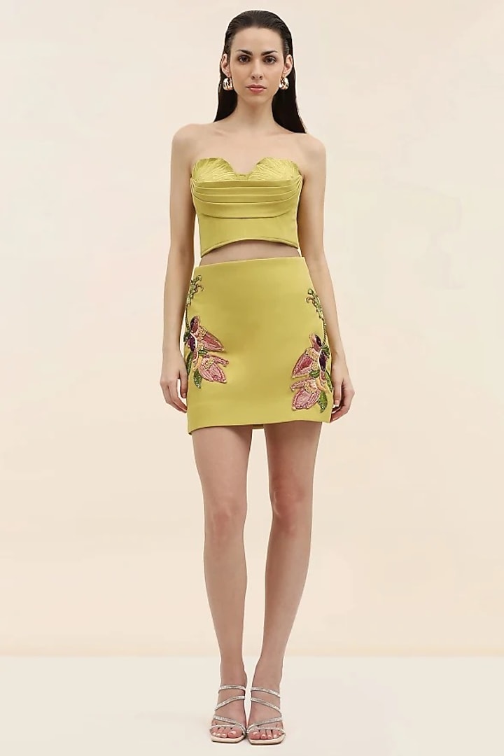 Yellow Blue Banana Crepe Embroidered Co-ord Set by Taangerine Tiger at Pernia's Pop Up Shop